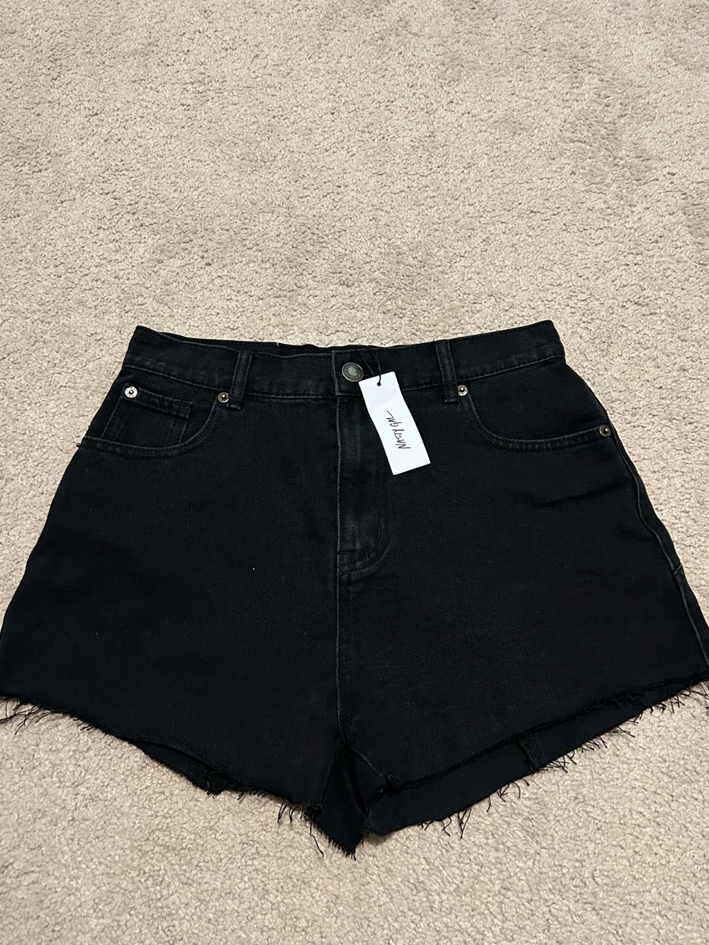 Nasty Gal Black High-Rise Raw Hem Denim Shorts